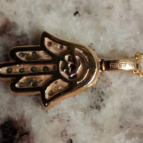 Effy 14K Yellow Gold Diamond, Blue Diamond Pendant with Chain - Picture 3 of 6